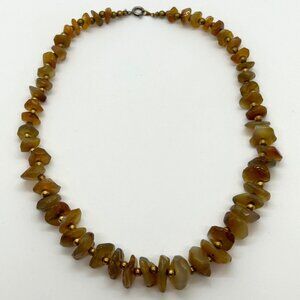 Vintage Amber Nugget Necklace Graduated Butterscotch Honey Chips With Gold-Tone